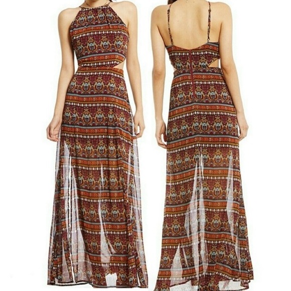 Gianni Bini Dresses & Skirts - Gianni Bini Boho Paisley Waist Cutout Halter Maxi Dress Size S